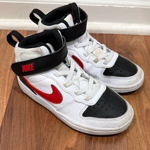 Nike Kids' White and Black Sneakers with Red Swoosh